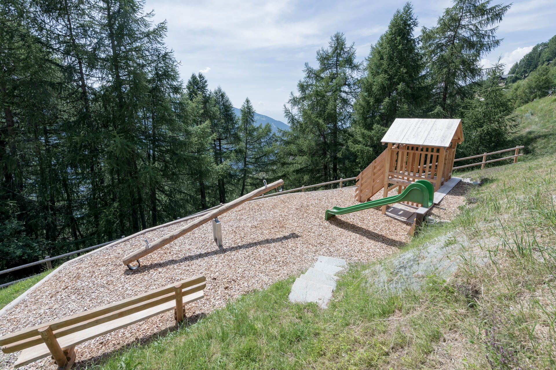 Chandolin landscaping. Second level made with wood.